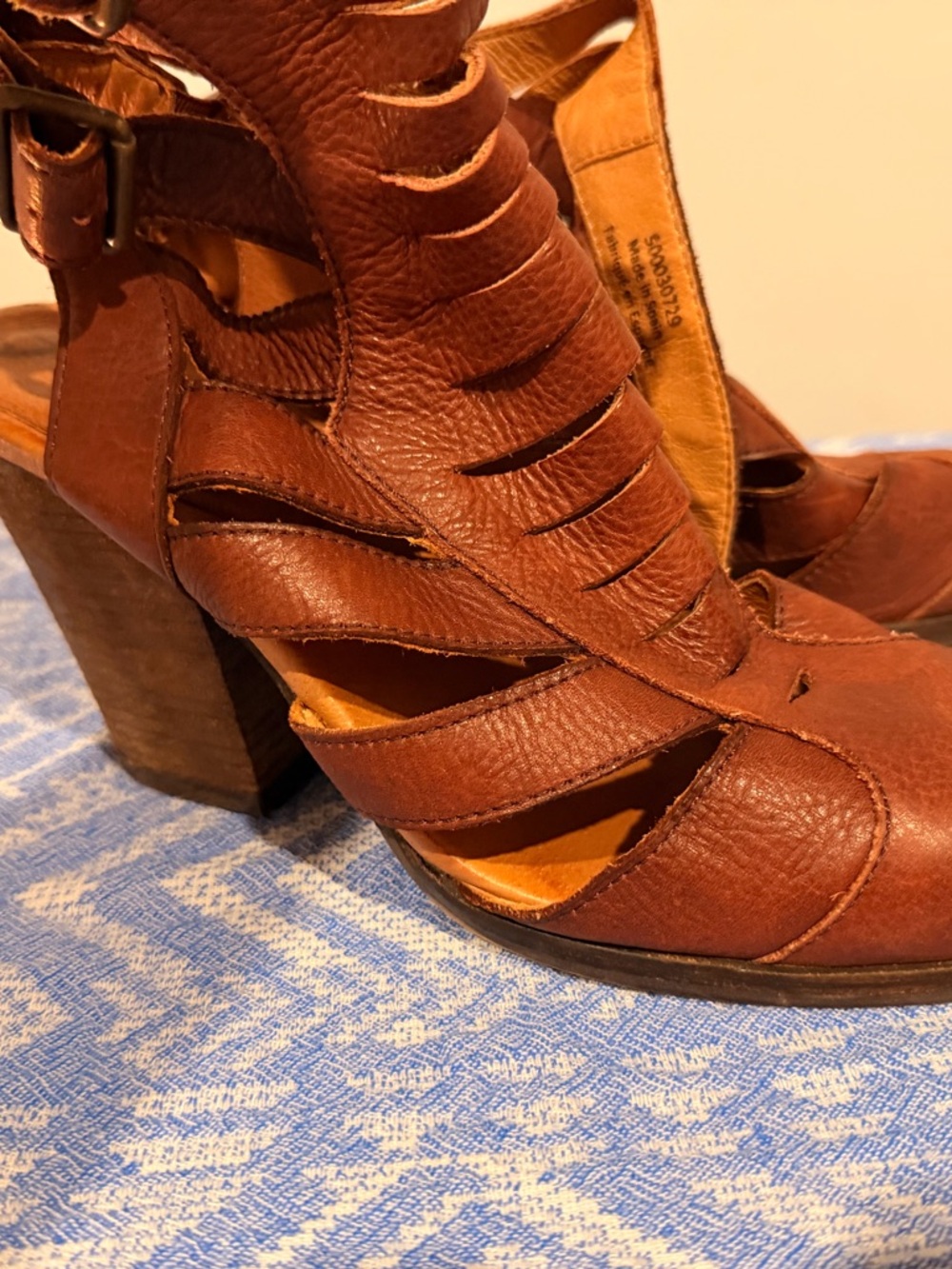 Free People Brown Leather Cutout Wedge Sandals
